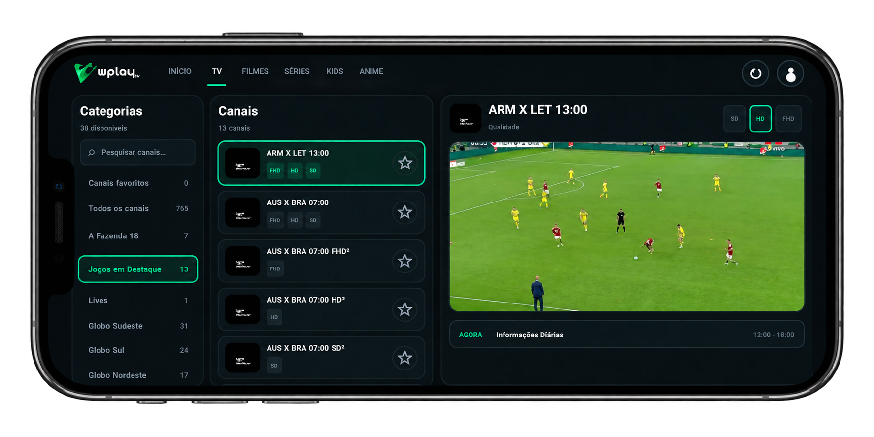 Wplay OTT em um celular